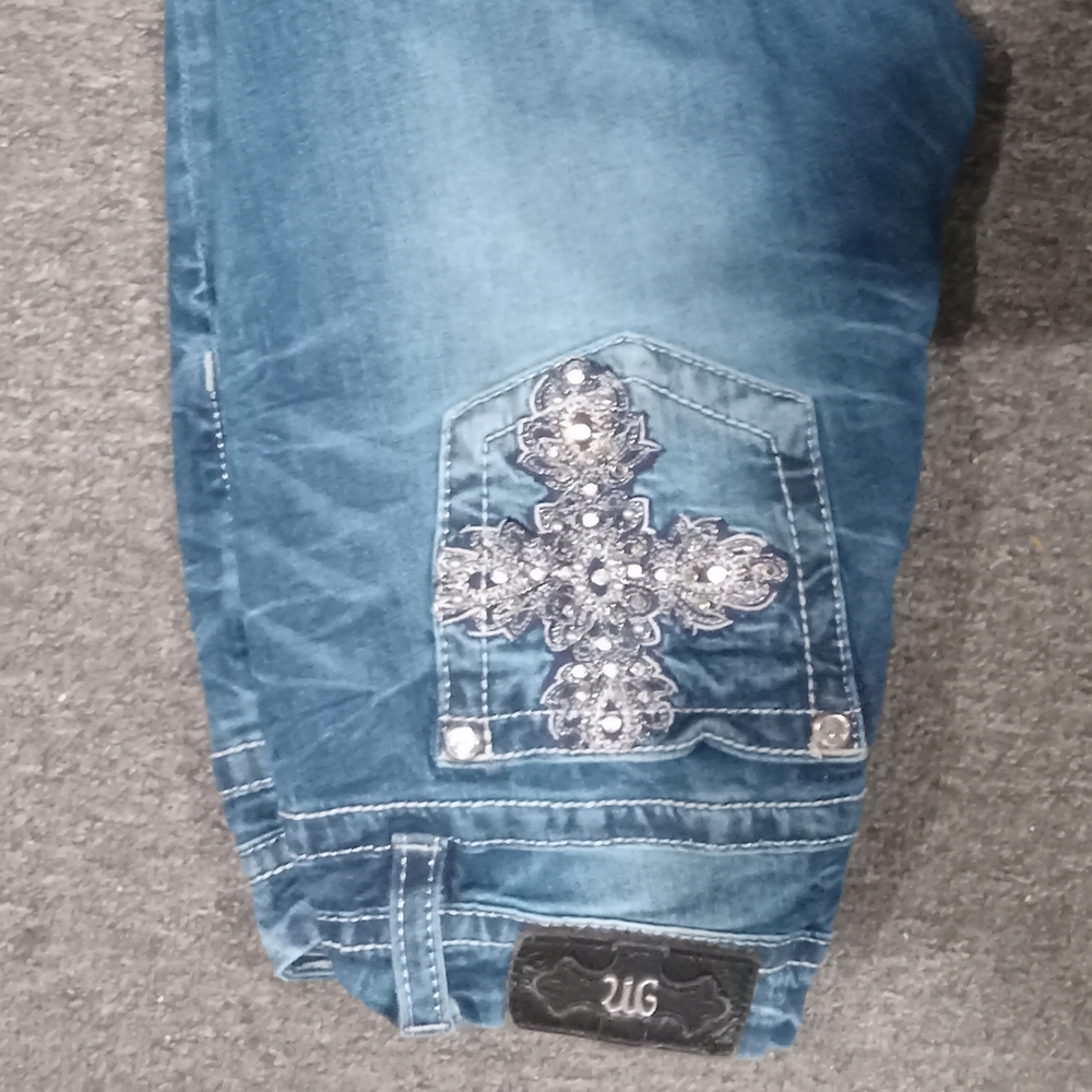 Embellished Blue Jeans with Cross Design